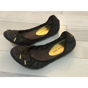 Michael Kors Women's City Logo Signature Print Ballet Flat Slip On Brown Size 6